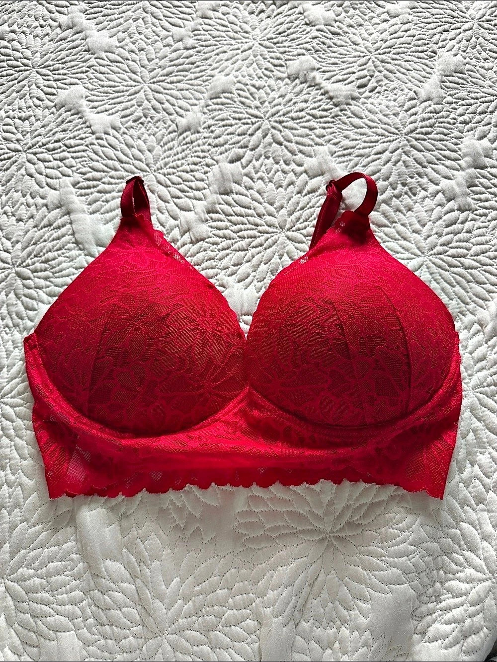 Victoria's Secret PINK Floral Lace Bra in Red small dd Like New